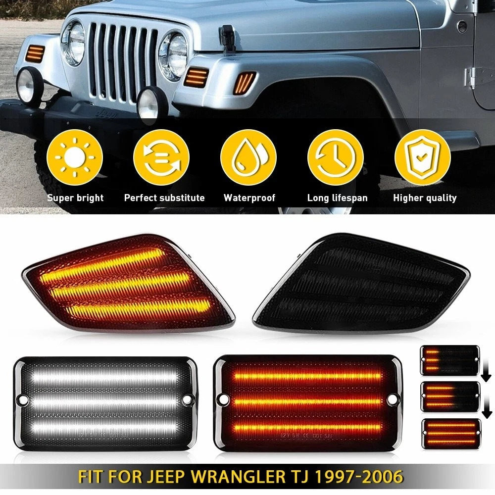 Set of 4 Smoke Bumper Signal Fender Side Marker Lights for Jeep Wrangler TJ (1997–2006)