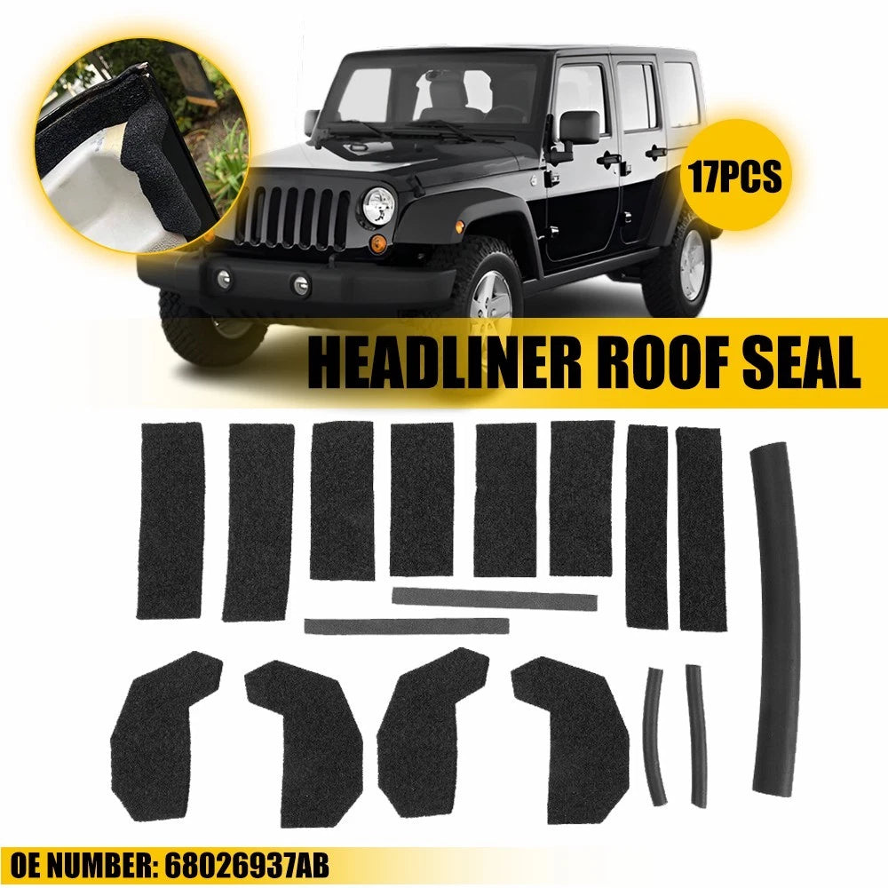 17PCS Hardtop Headliner Roof Seal for Jeep Wrangler JK (2007–2018)