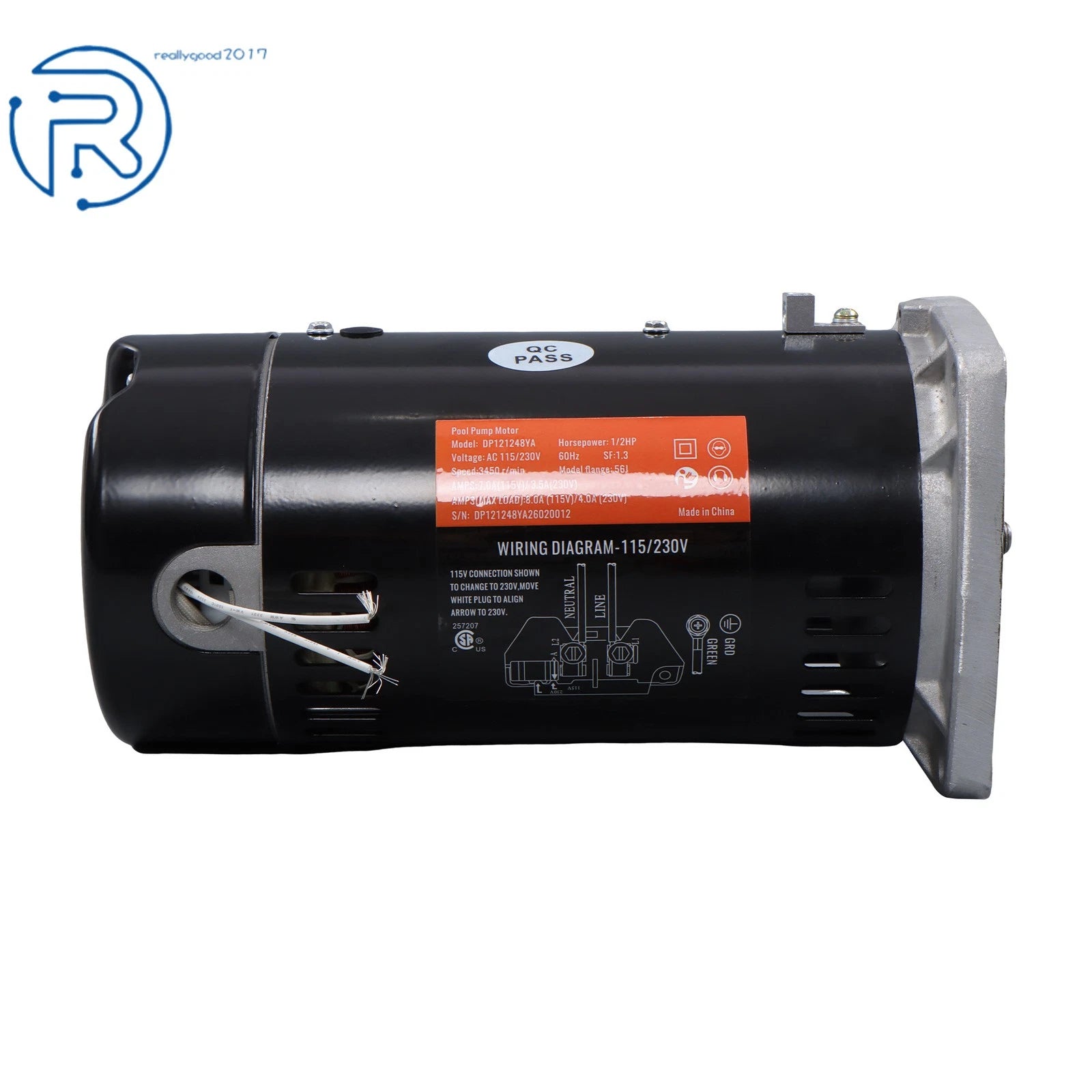 Century USQ1052 Pool Motor 1/2 HP 115/230V 3450RPM 48Y Frame Square Flange