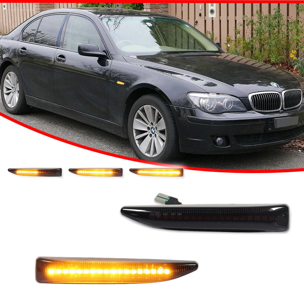 Smoked Dynamic Amber LED Front Side Marker Lights for BMW 7-Series (2002–2008)