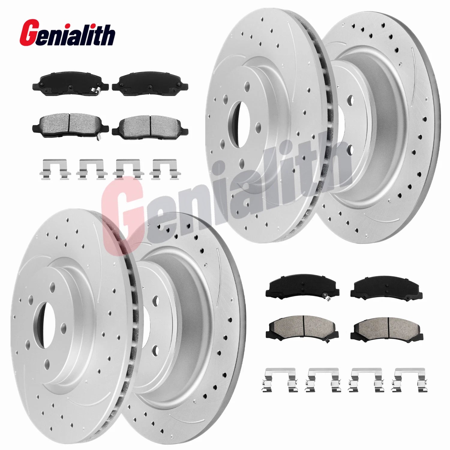 Front & Rear Drilled Rotors Brake Pads for Buick Lucerne (2006–2011)