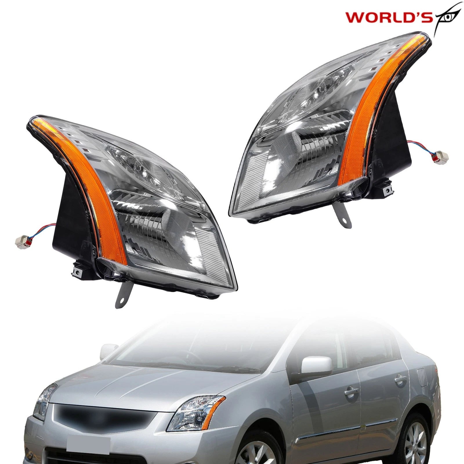 Set of 2 Halogen Headlights for Nissan Sentra (2010–2012) Chrome