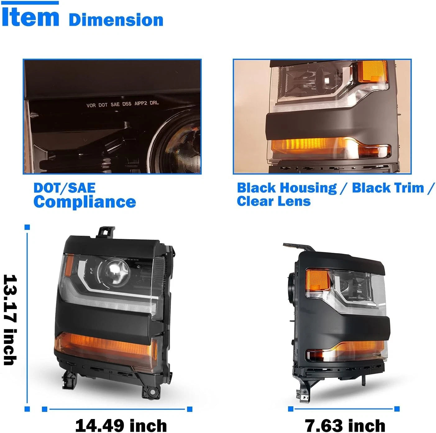 Black Trim for Chevy Silverado 1500 (2016–2018) HID/Xenon Headlights w/ LED DRL