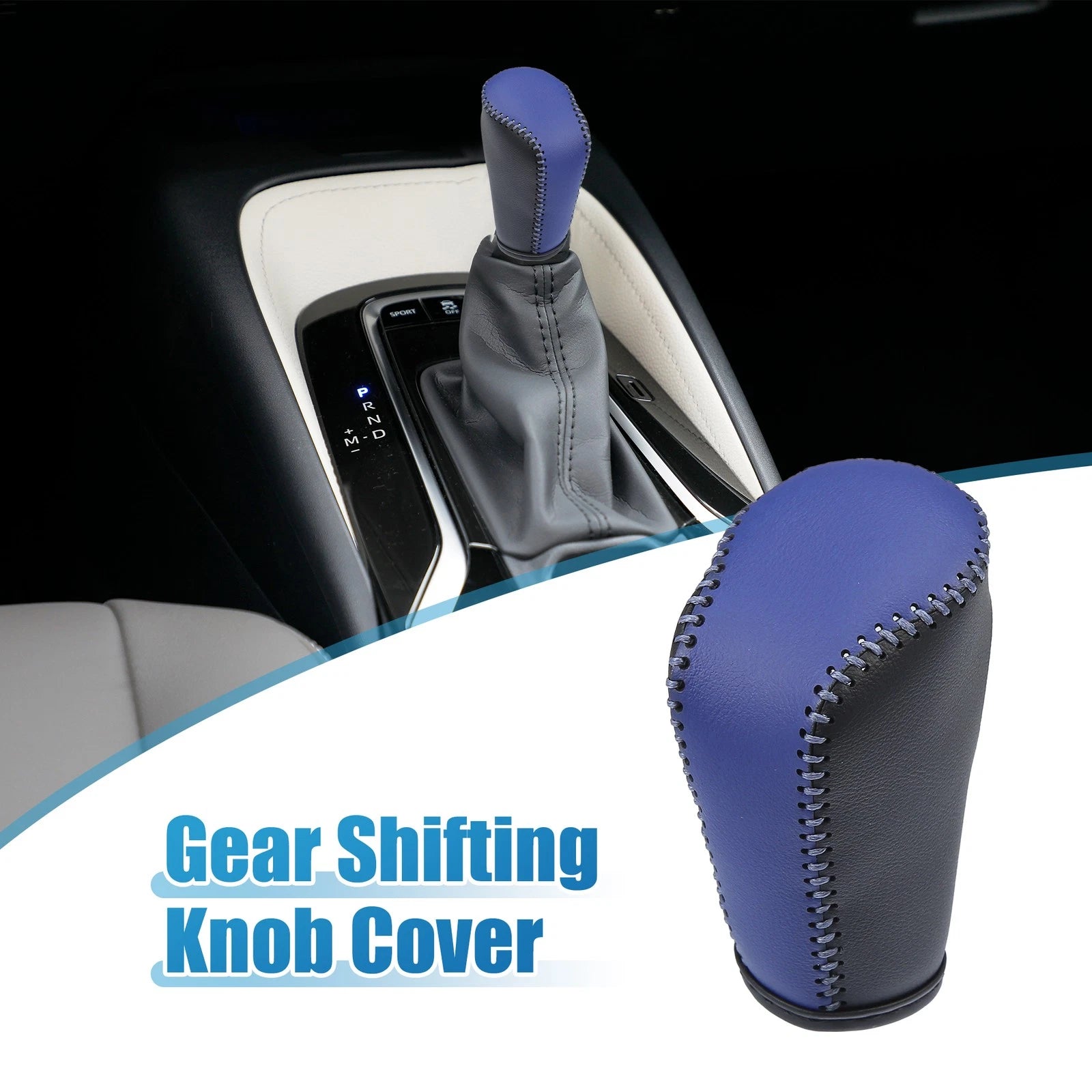 Gear Shifting Knob Cover for Mazda 3 (2011–2013) Black Faux Leather Blue Line