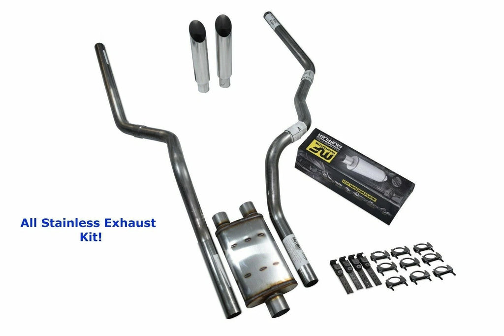 Dual Exhaust Kit for Ford F-150 (1987–1997) Stainless Steel Slash Tip