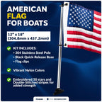 Pontoon Flag Pole Socket with US Flag for Boats (12" x 18")