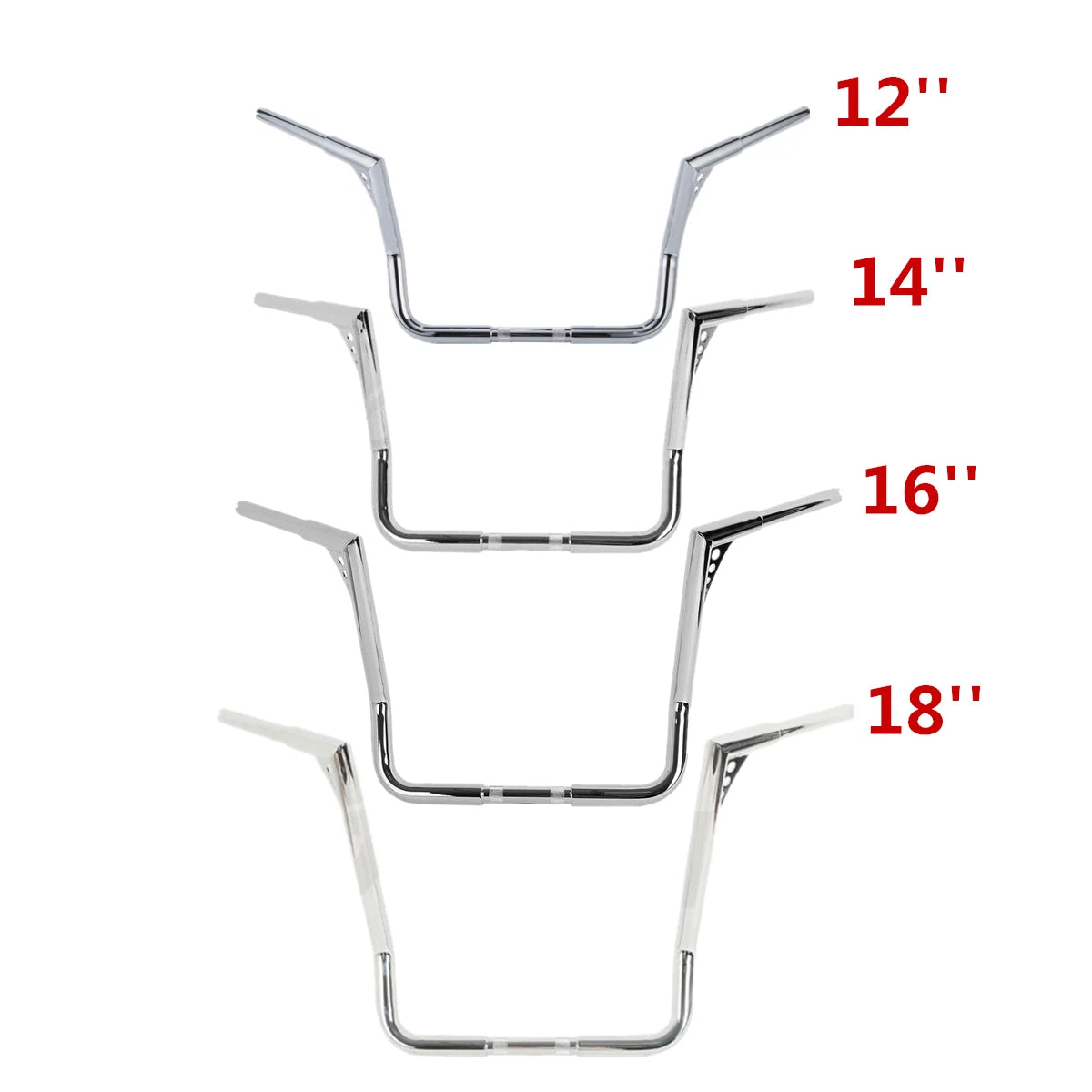 Chrome Ape Hanger Handlebar 12"/14"/16"/18" for Harley (1982–Present)