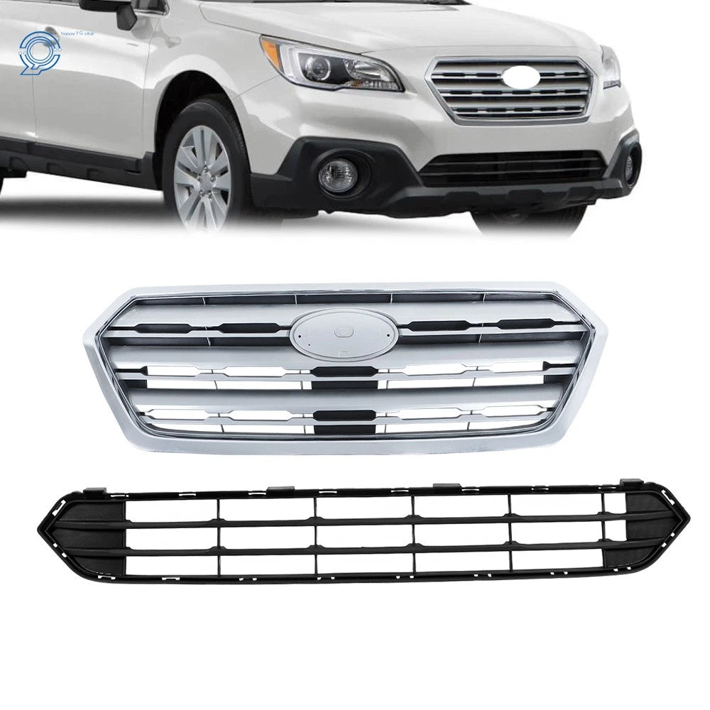 2PC Black Chrome Grille Set for Subaru Outback (2015–2017)