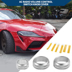 Set of 3 AC Radio Switch Knob Cover Rings for Toyota Supra (2018–2022) Silver Tone