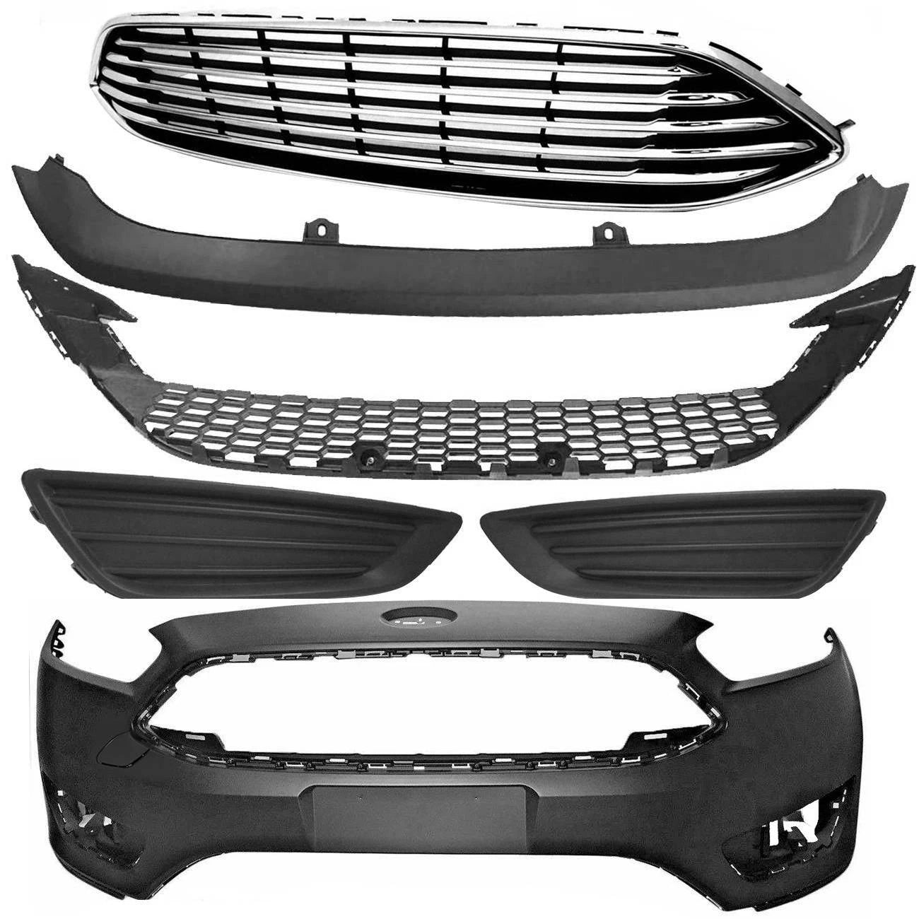 Set of 6 Front Bumper Grilles with Fog Lamps for Ford Focus (2012–2020)