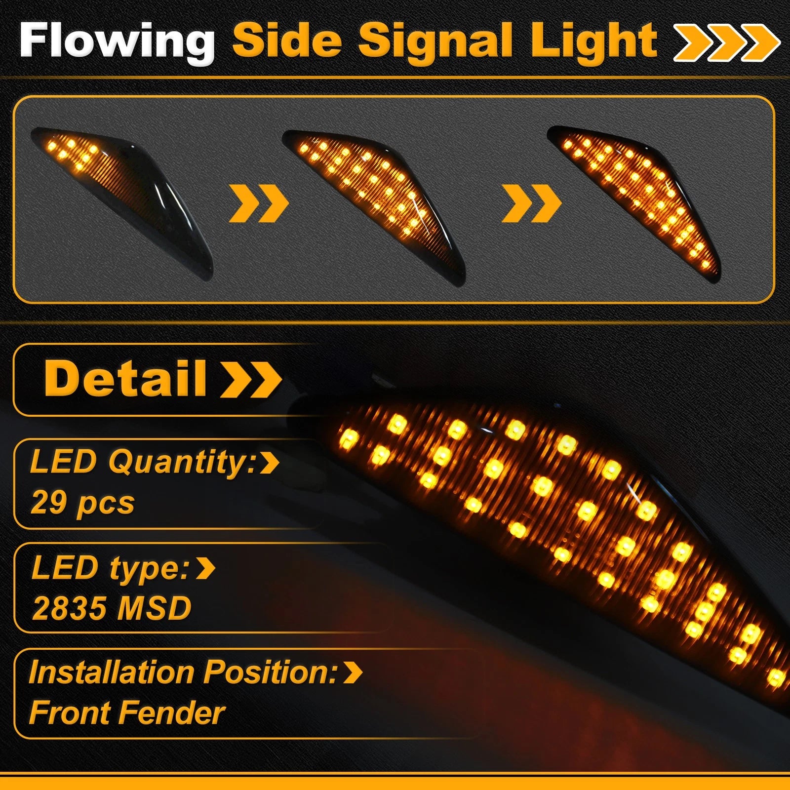 Set of 2 Side Marker Fender Lights 63237271008 for BMW X3 F25 (2011–2017) Smokey Lens