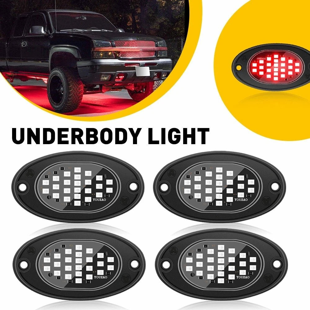 4X Red LED Rock Lights for UTV SUV Truck (Universal Fit)