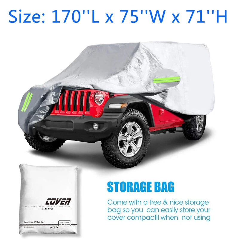 Waterproof Car Cover for Jeep Wrangler 2 Door (170'' x 75'' x 71'')