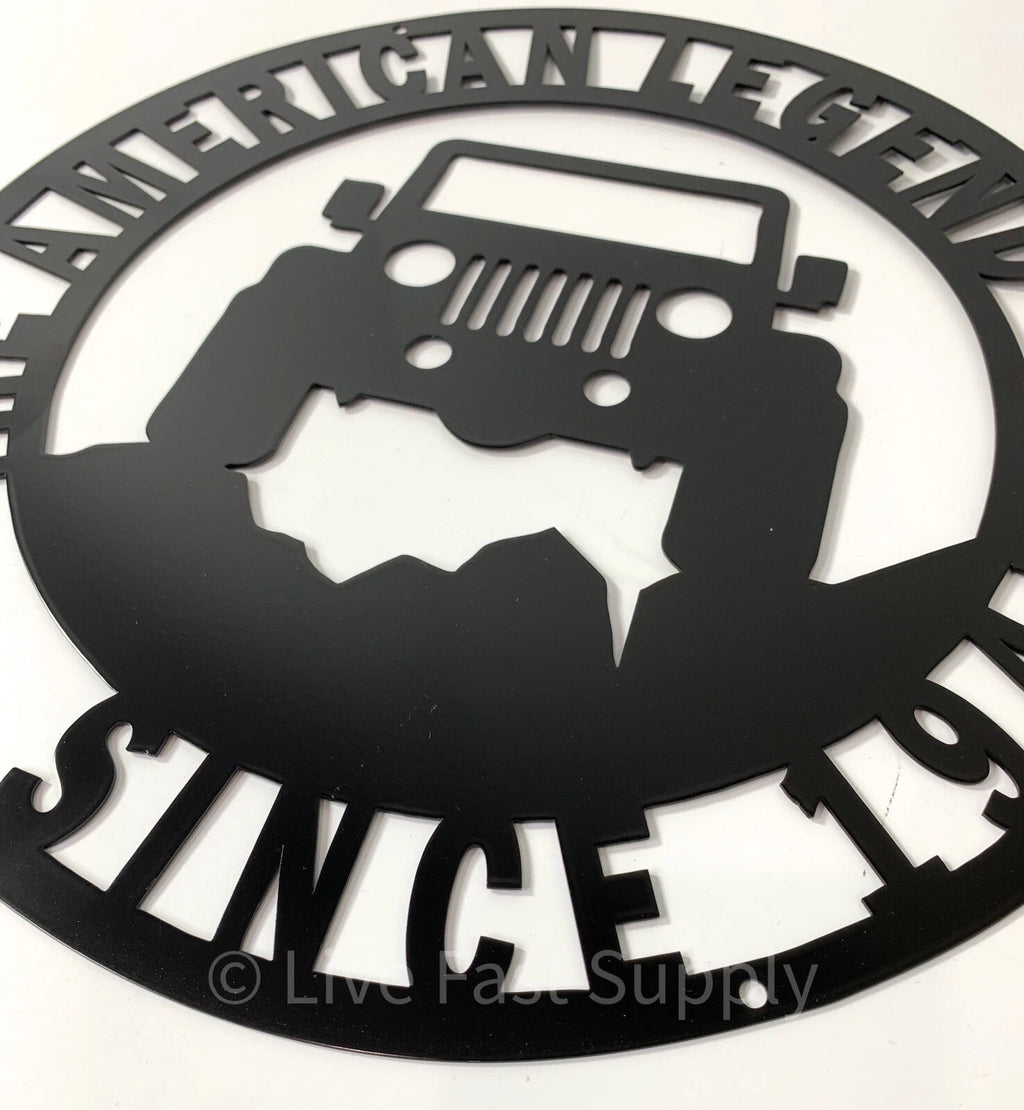 Black Metal Jeep American Legend Since 1941 Off Road Emblem Sign (14 in)