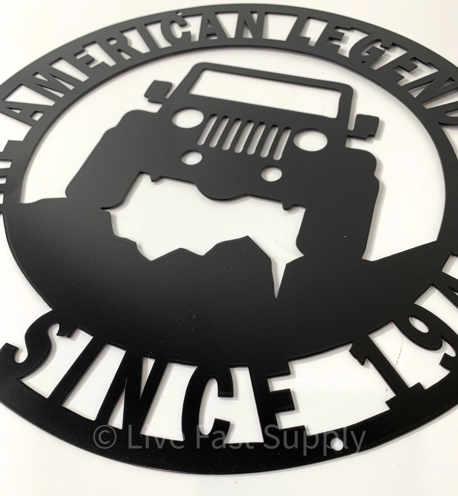 Black Metal Jeep American Legend Since 1941 Off Road Emblem Sign (14 in)