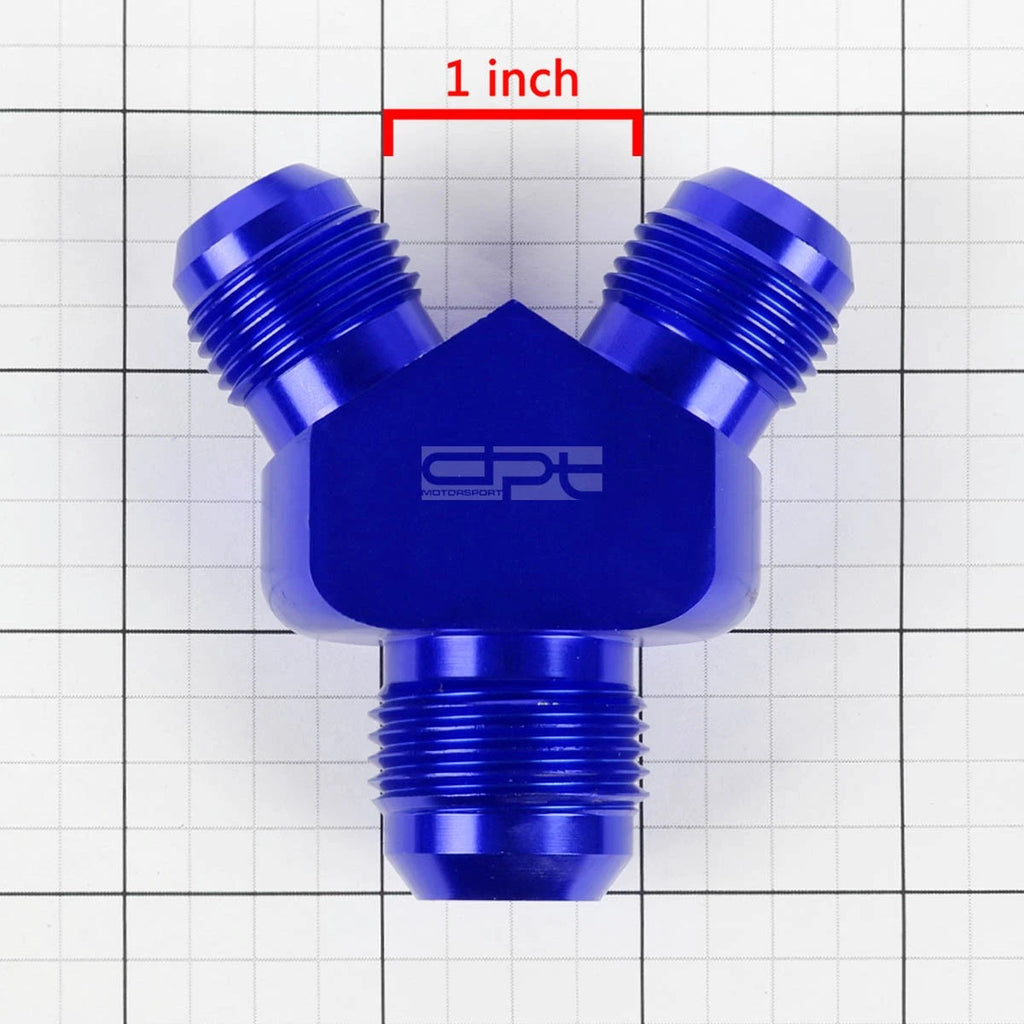 2X 12-AN Male Flare Y-Block Splitter Adapter - 10-AN Blue Anodize Fitting
