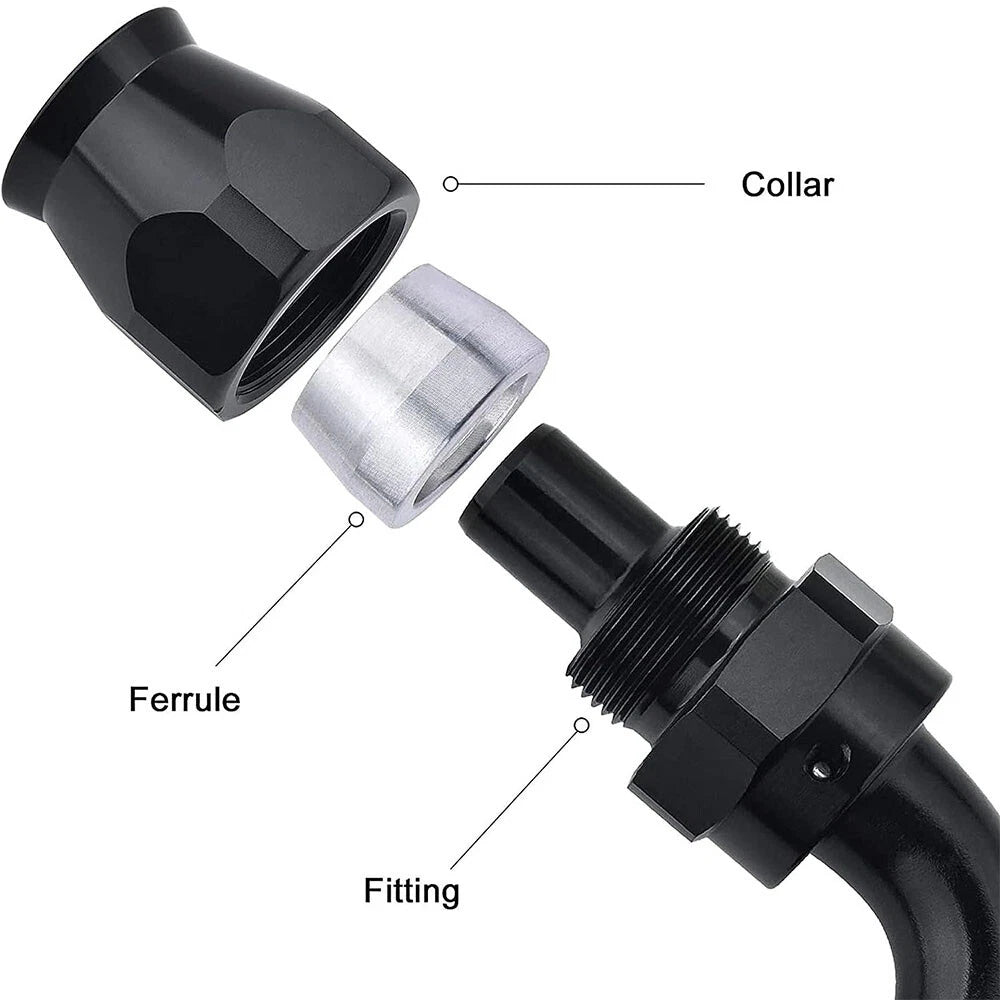 PTFE Hose End Fitting for 4AN 180 Degree Fits for PTFE Hose Only (Black)