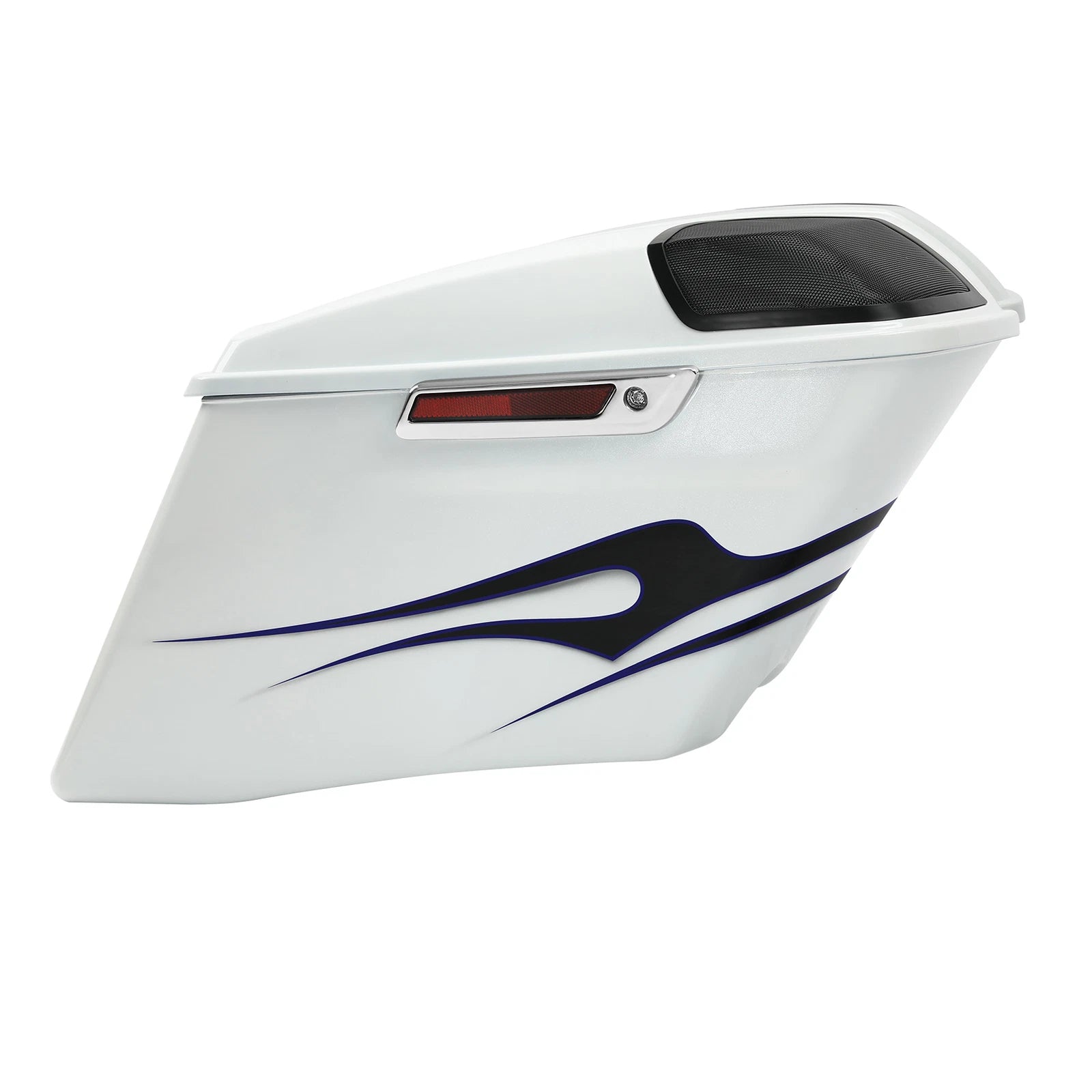 4" Saddlebag for Harley Touring (2014–Present) White Amethyst Black Licorice Flames
