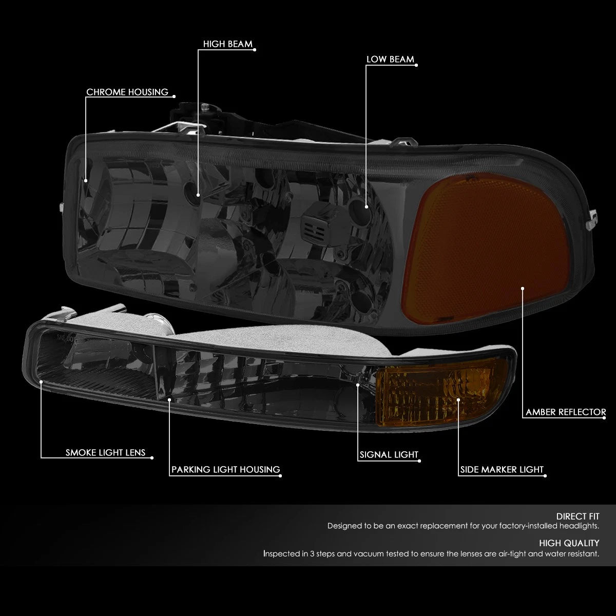 Smoked Corner Headlight Set for GMC Sierra/Yukon (1999–2007)