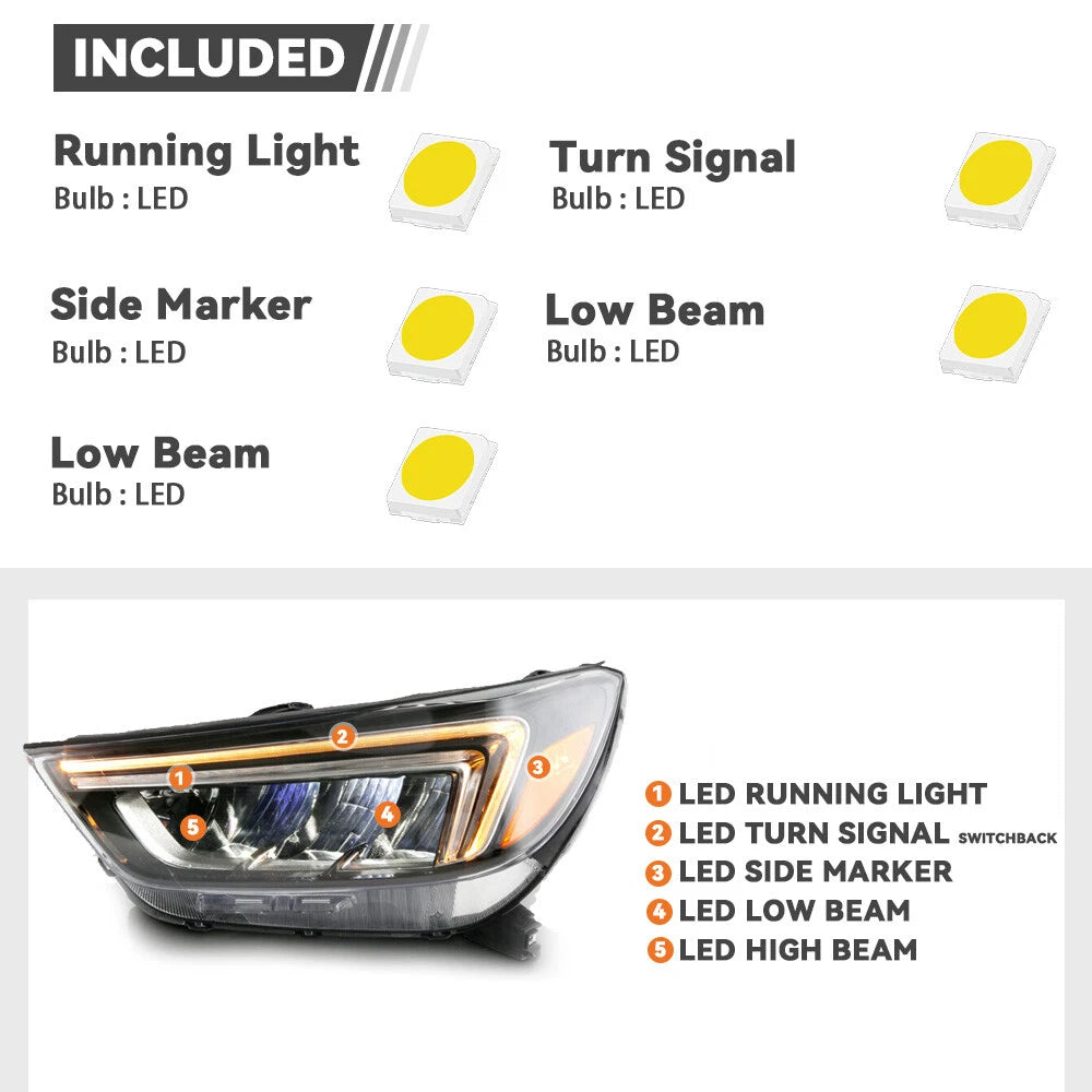 Full LED Headlight Set for Buick Encore (2017–2020) w/DRL & Module
