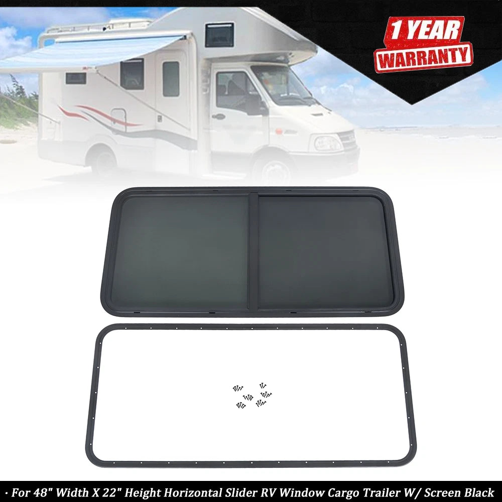 48" Horizontal Slider RV Window for Cargo Trailer (with Screen)