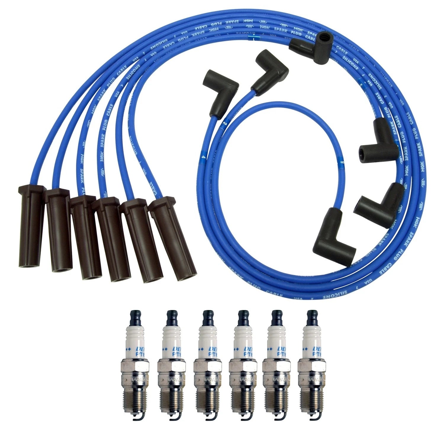 NGK 7mm Wire Set & Denso Platinum Spark Plug Kit for Grand Prix Impala Regal (1997–2003)