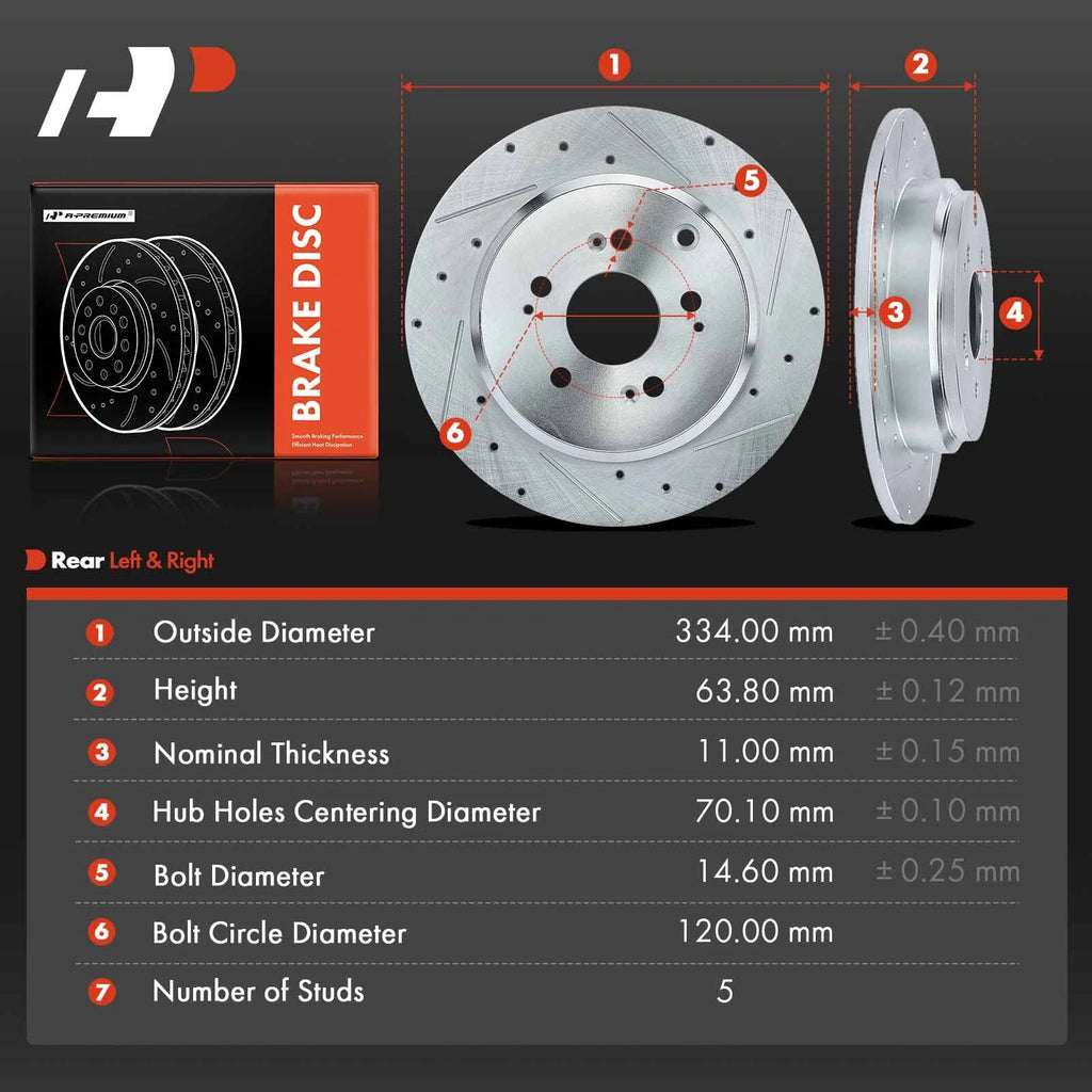 Rear Drilled Brake Rotors for Honda Pilot (2009–2015) Odyssey (2011–2017)