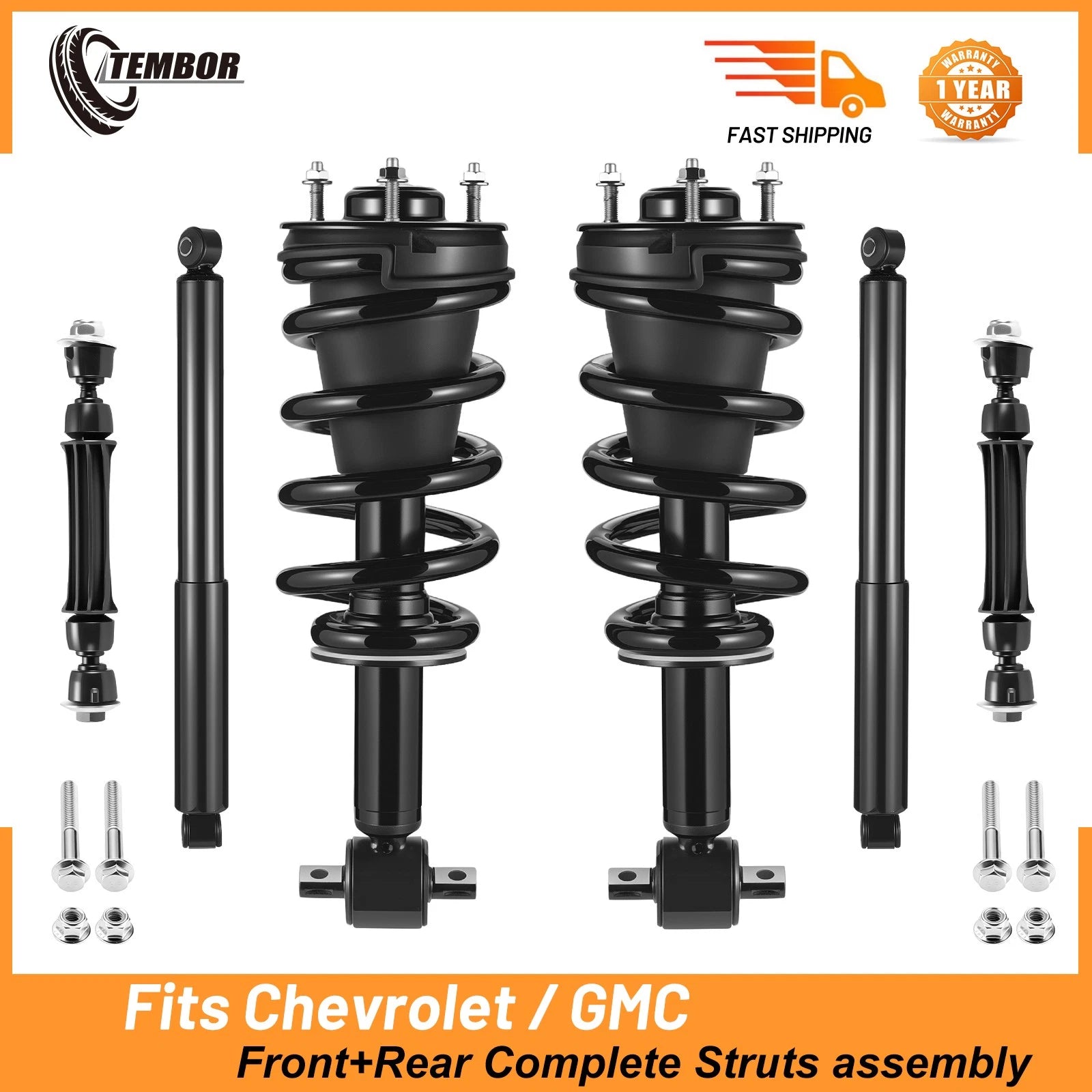 Front Struts Sway Bars Rear Shocks for Chevrolet Silverado GMC Sierra (2007–2013)