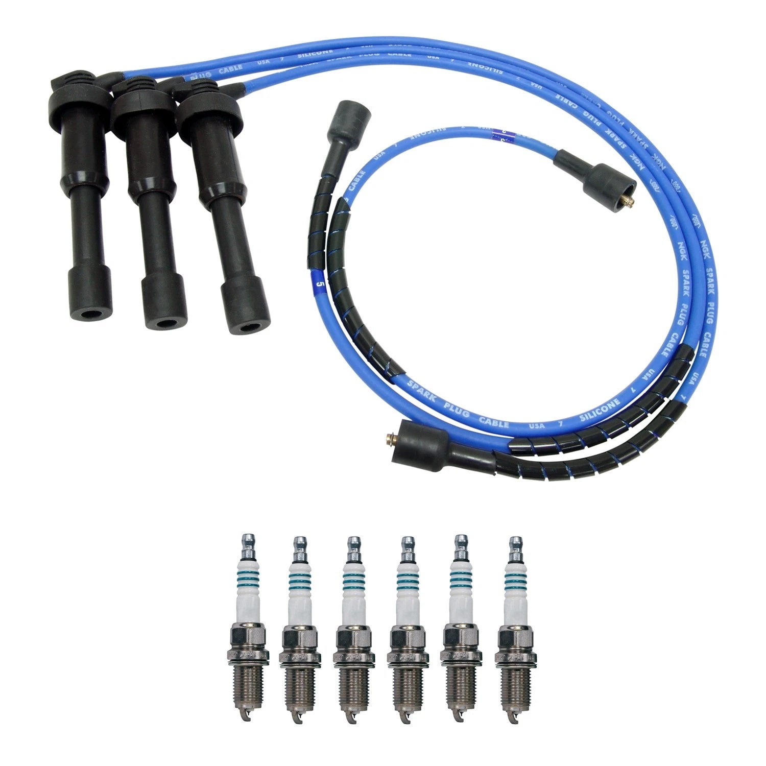 NGK 7mm Wire Set & Denso Iridium Spark Plug Kit for Amanti, Santa Fe (2004–2006)