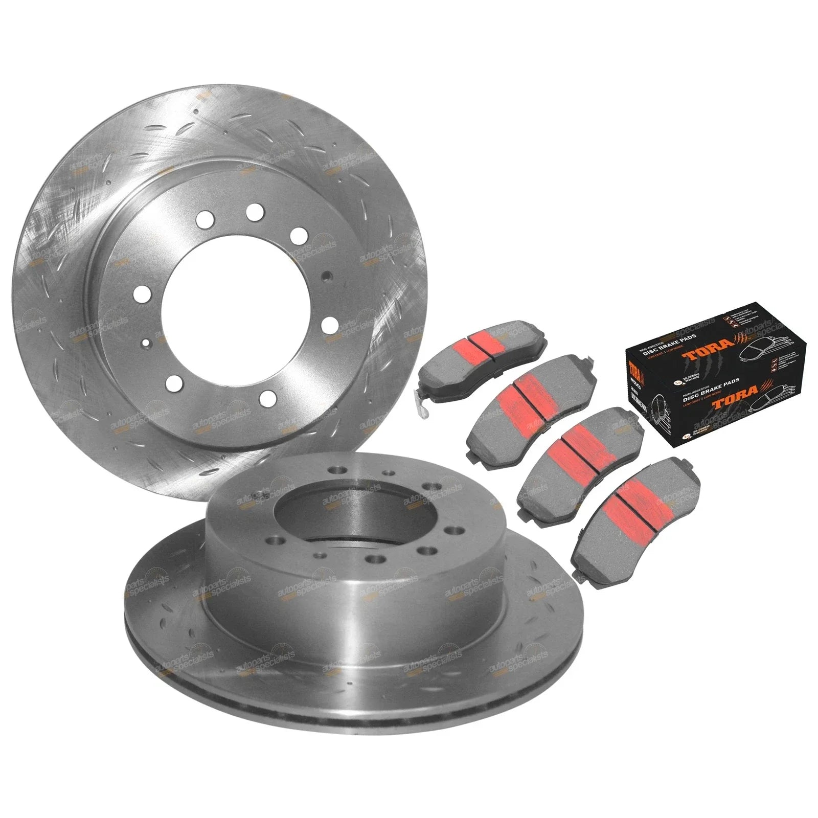 Rear Slotted+Drilled Disc Rotors+4x4 Brake Pads for Nissan Patrol GU Y61