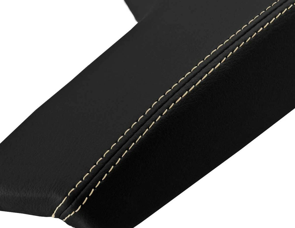 Leather Console Lid Armrest Cover for Buick Regal (2011–2017) Black Beige Stitch