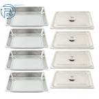 Set of 4 Stainless Steel Steam Hotel Pans with Lids Full Size 3.7" Deep