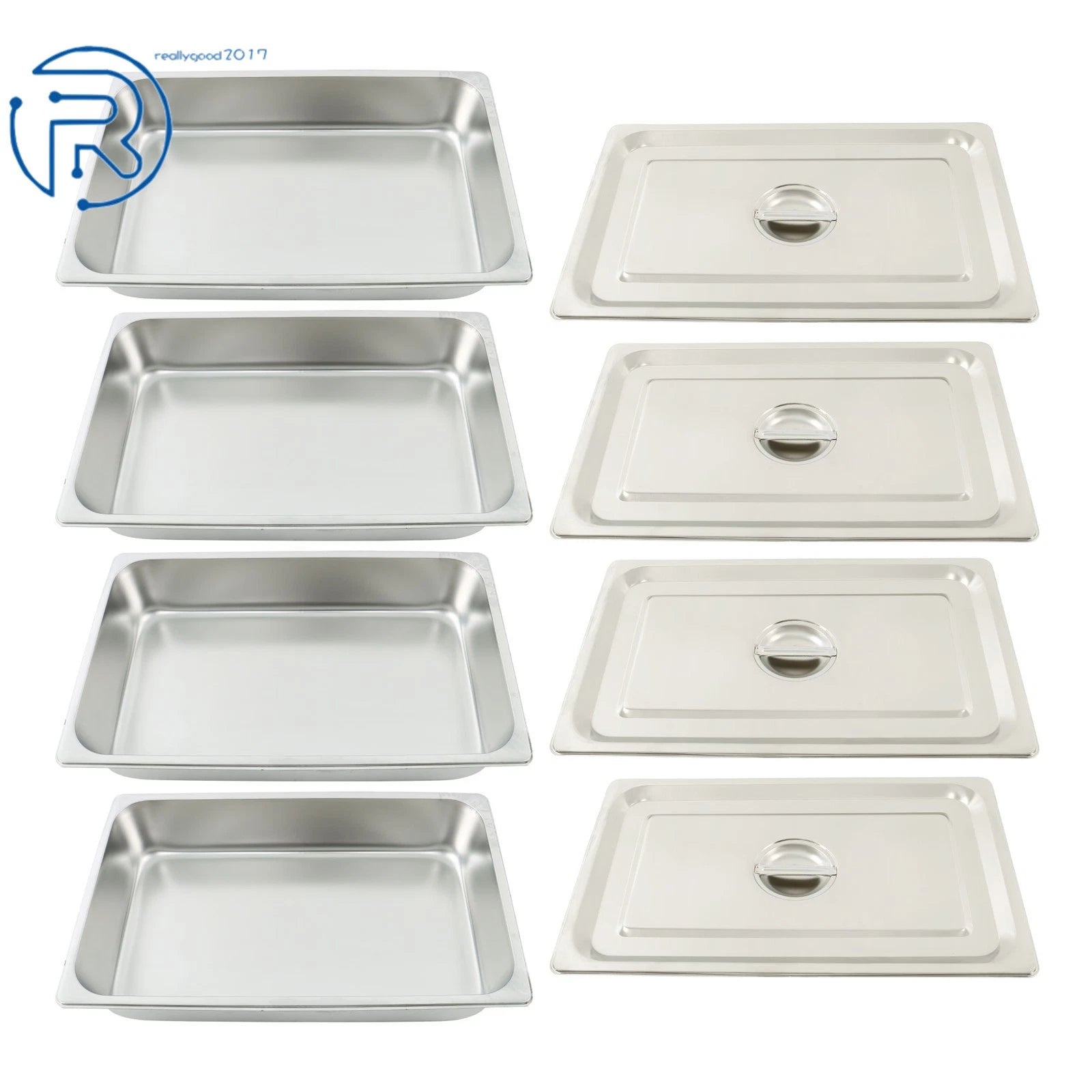 Set of 4 Stainless Steel Steam Hotel Pans with Lids Full Size 3.7" Deep