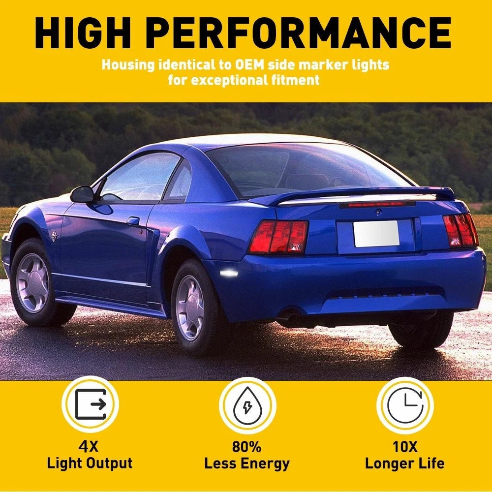 Clear Lens White LED Rear Side Marker Lights for Ford Mustang (1999–2004)