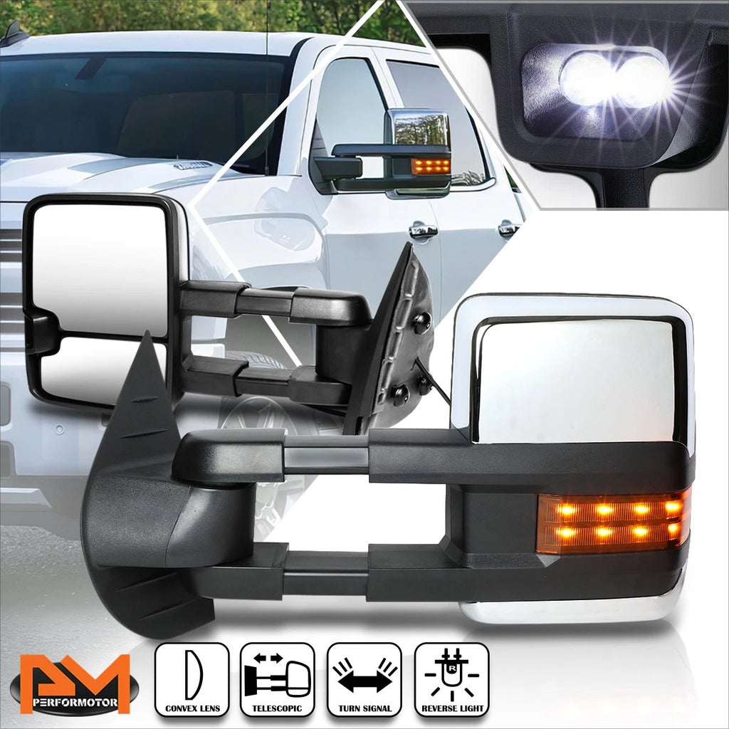 Manual Extendable Towing Mirrors for Chevy GMC GMT900 (2007–2014) w/Amber Signal