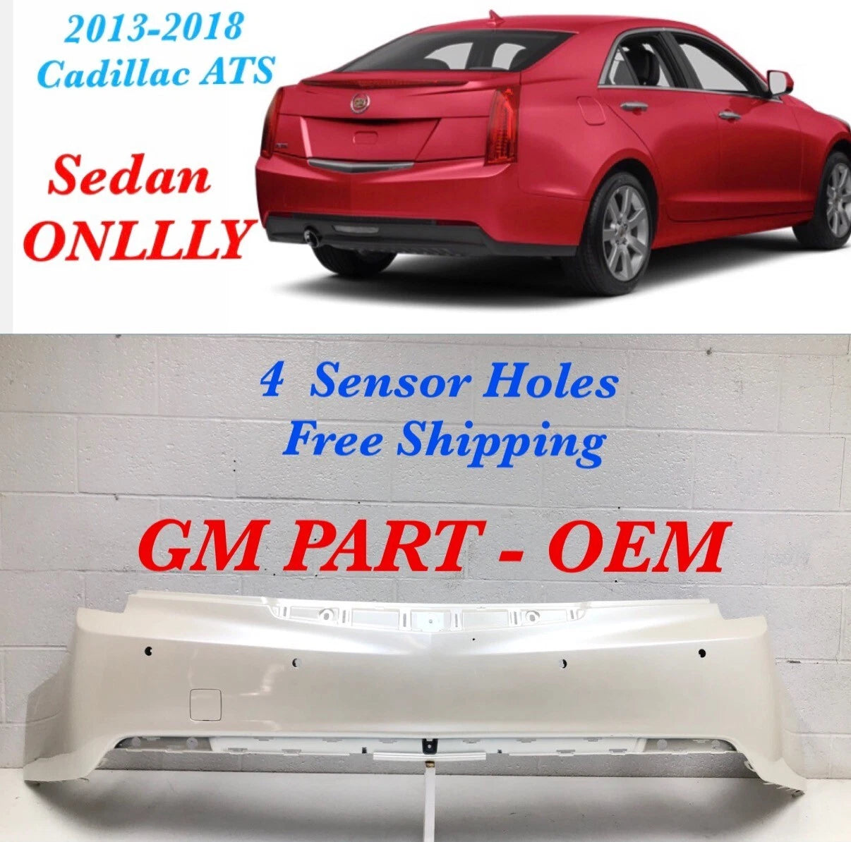 Rear Bumper for Cadillac ATS Sedan (2013–2018) 4 Sensor Holes #48