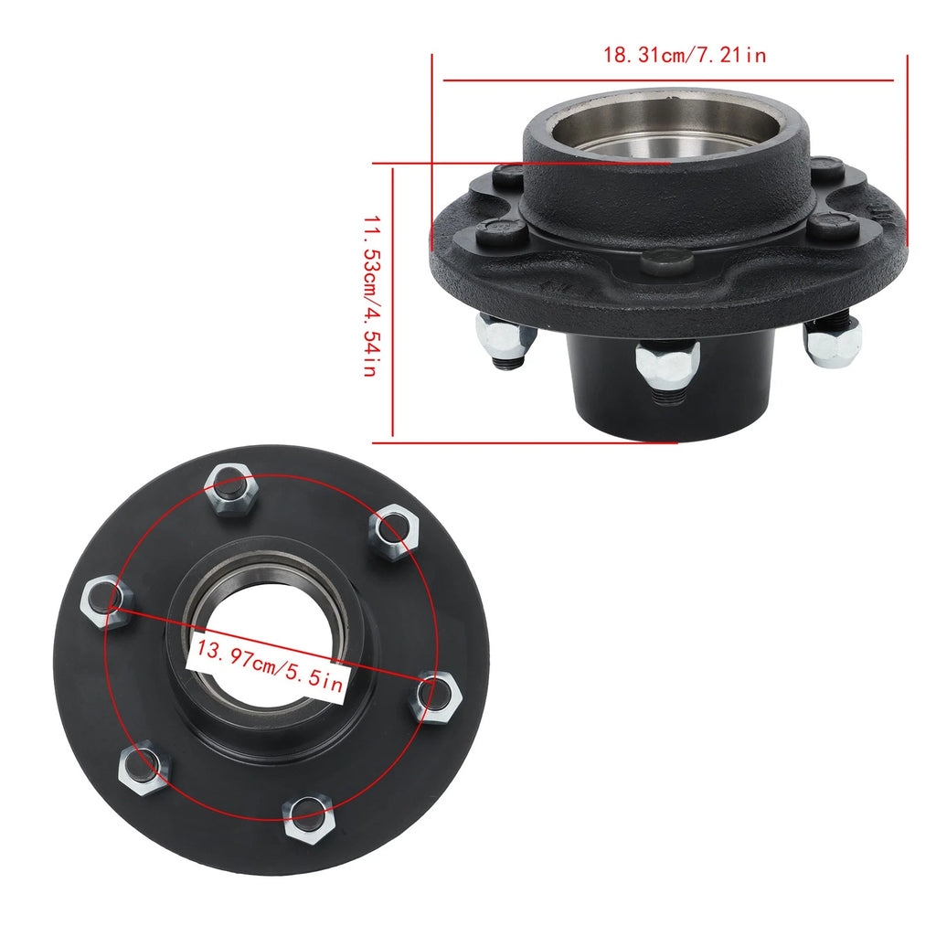 Set of 6-Lug Wheel Hub Kit for 5.5" Spindle with Bearings