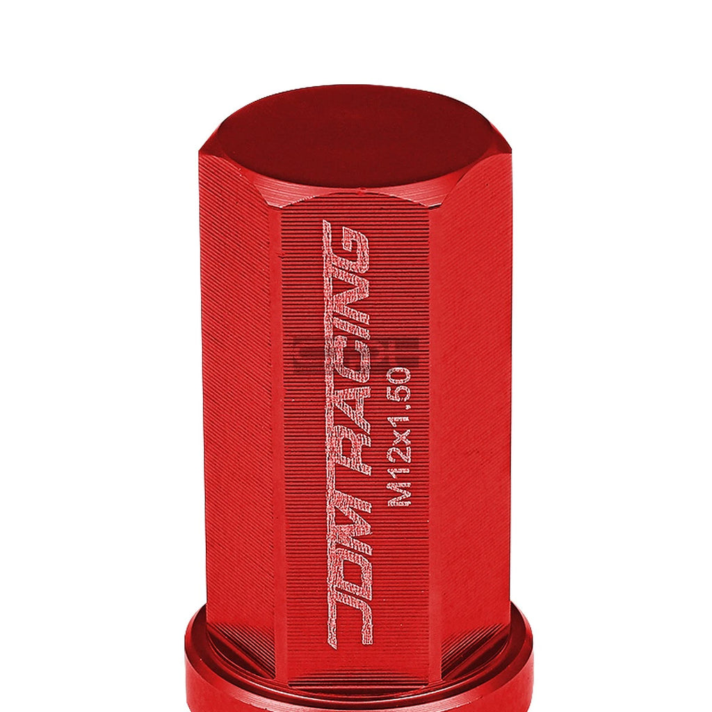 20 PCS Closed End M12x1.5 50mm Tall Red Aluminum Lug Nuts + Adapter