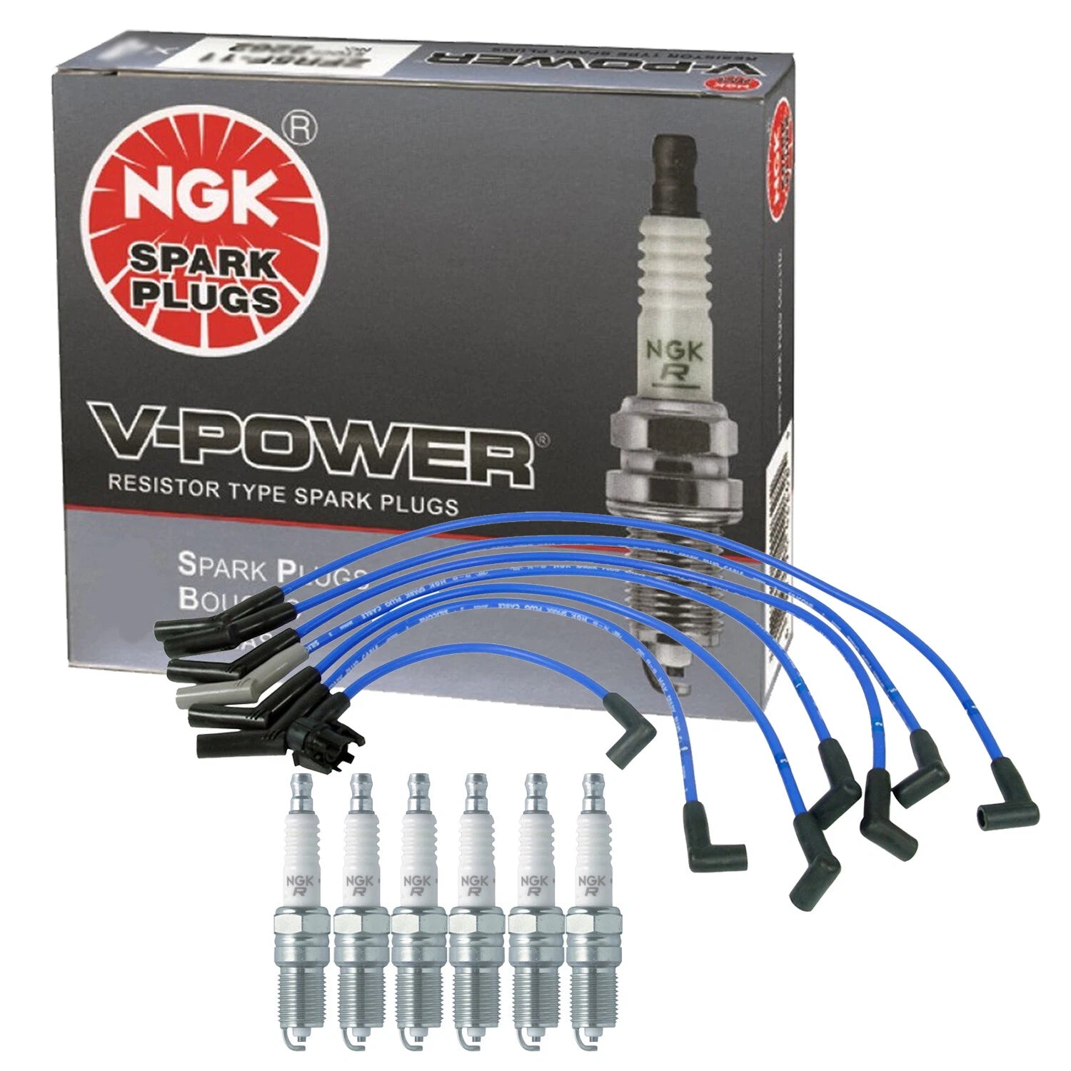 NGK 6 V-Power Spark Plugs Kit for Ford Mazda Mercury 3.0 V6 (1990–2005)