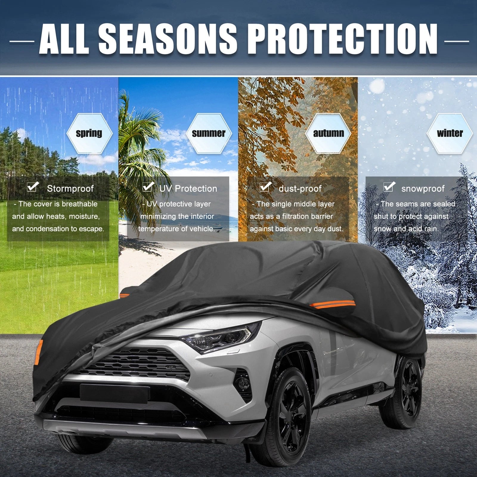 Waterproof Car Cover for Toyota RAV4 (2012–2022) 210D-PU Oxford with Zipper