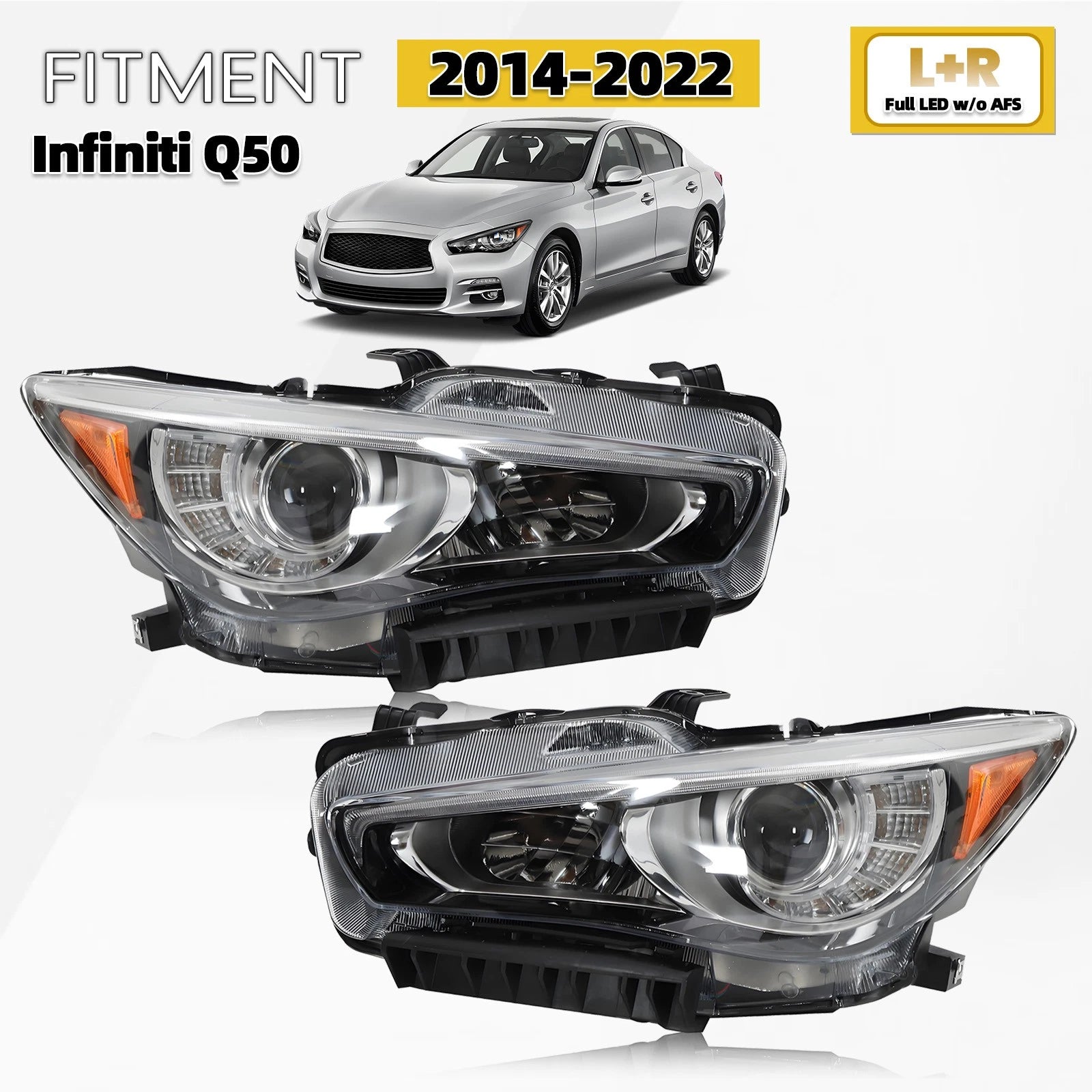 Full LED Headlight Assembly for Infiniti Q50 (2014–2022) Left+Right Pair