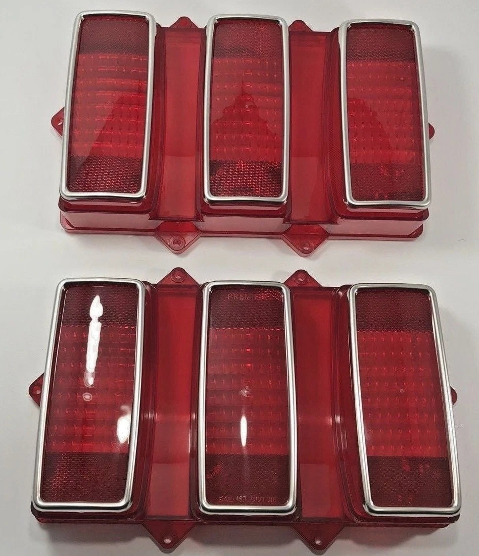 Brake Tail Light Lenses with Stainless Trim for 1969 Ford Mustang (PAIR)