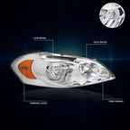 Chrome Housing Amber Corner Signal Headlight Lamps Pair for Chevy Impala (2006–2016)
