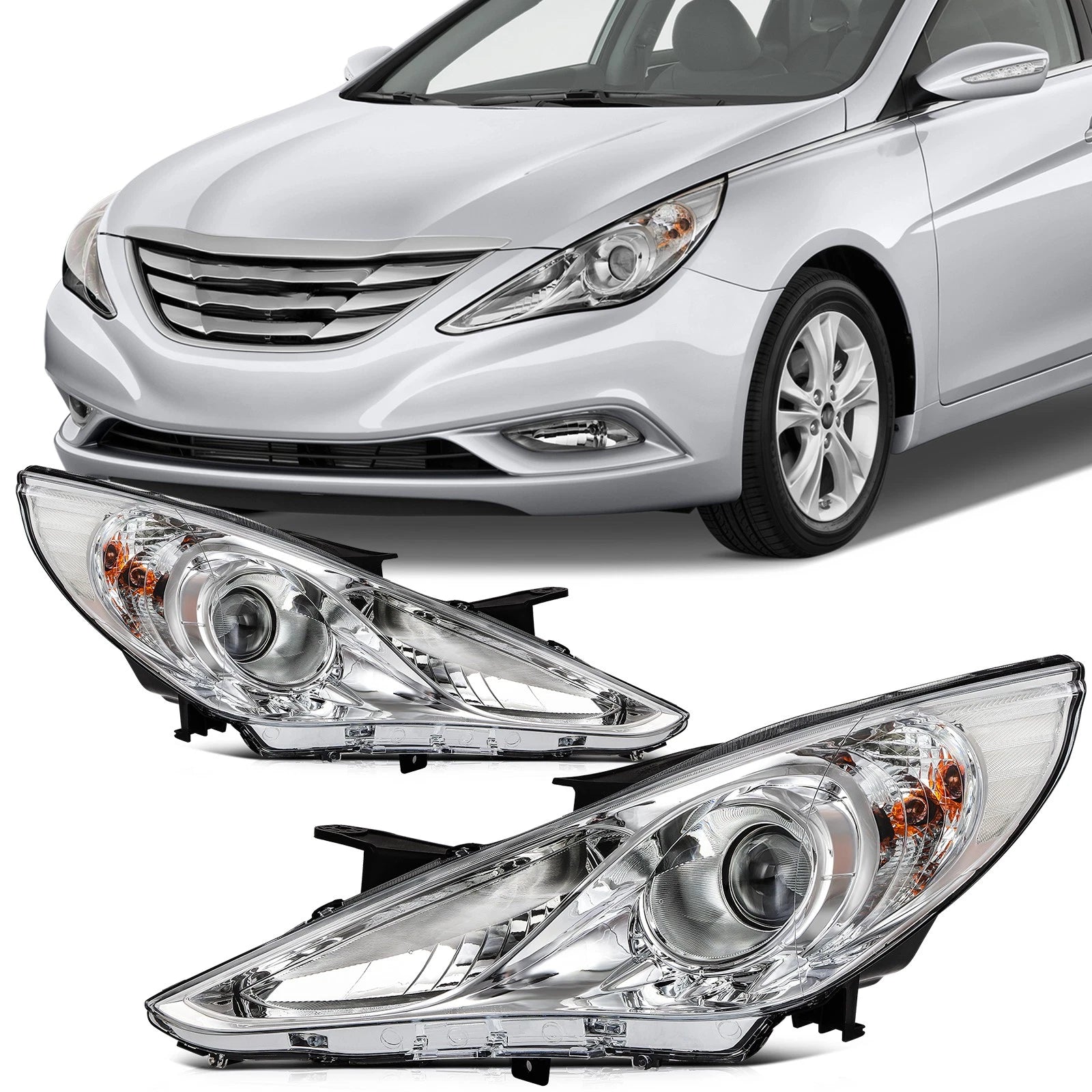2X Headlight Assembly for Hyundai Sonata (2011–2014) Chrome