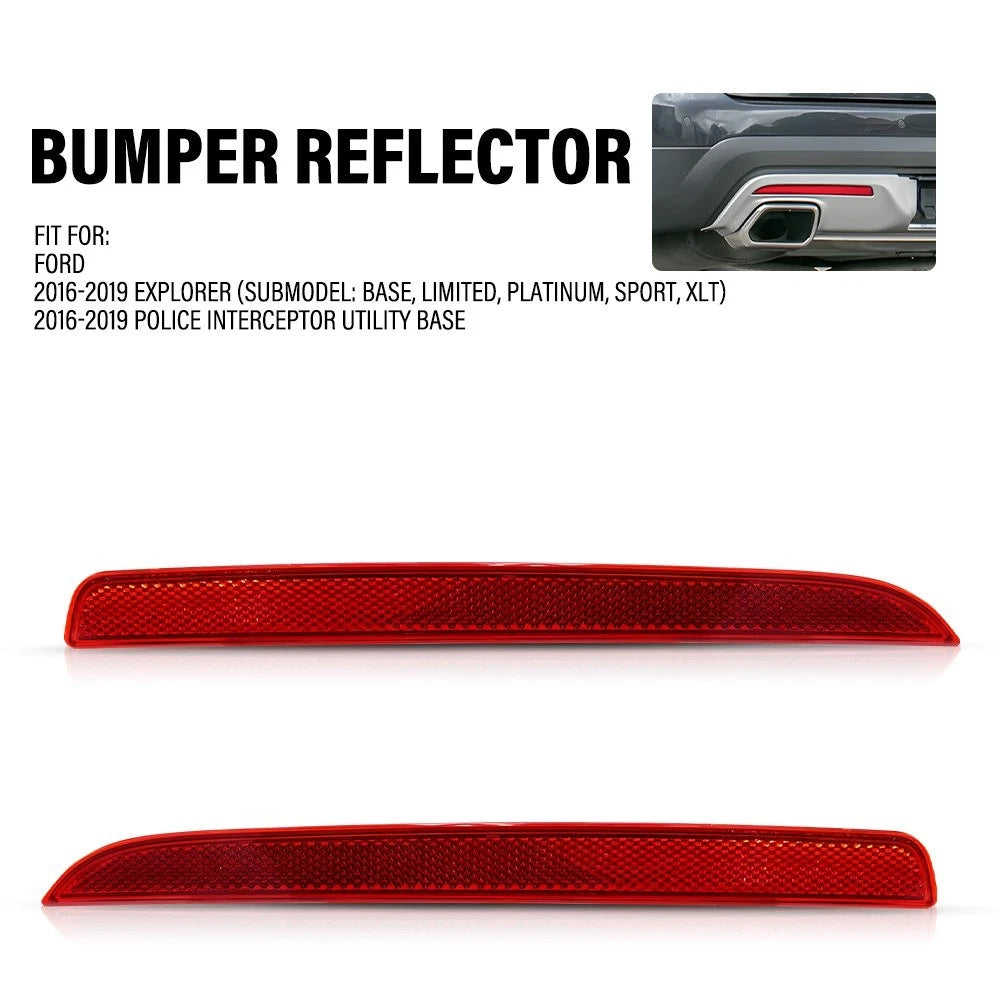 2X Red Rear Bumper Reflector for Ford Explorer (2016–2019) EXV