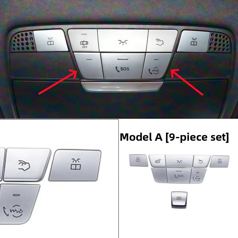 9pcs Silver Roof Reading Lamp Button Patch for Mercedes Models
