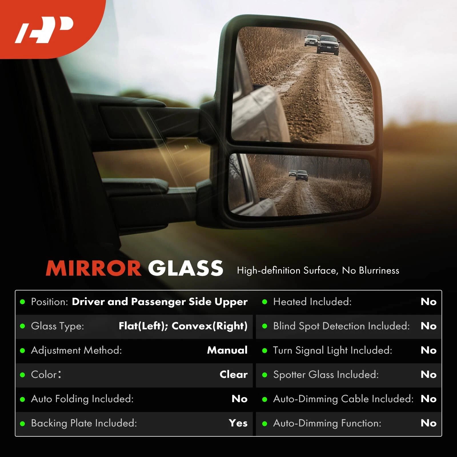 Pair Manual Mirror Glass for Ford F-150 (2007–2014)