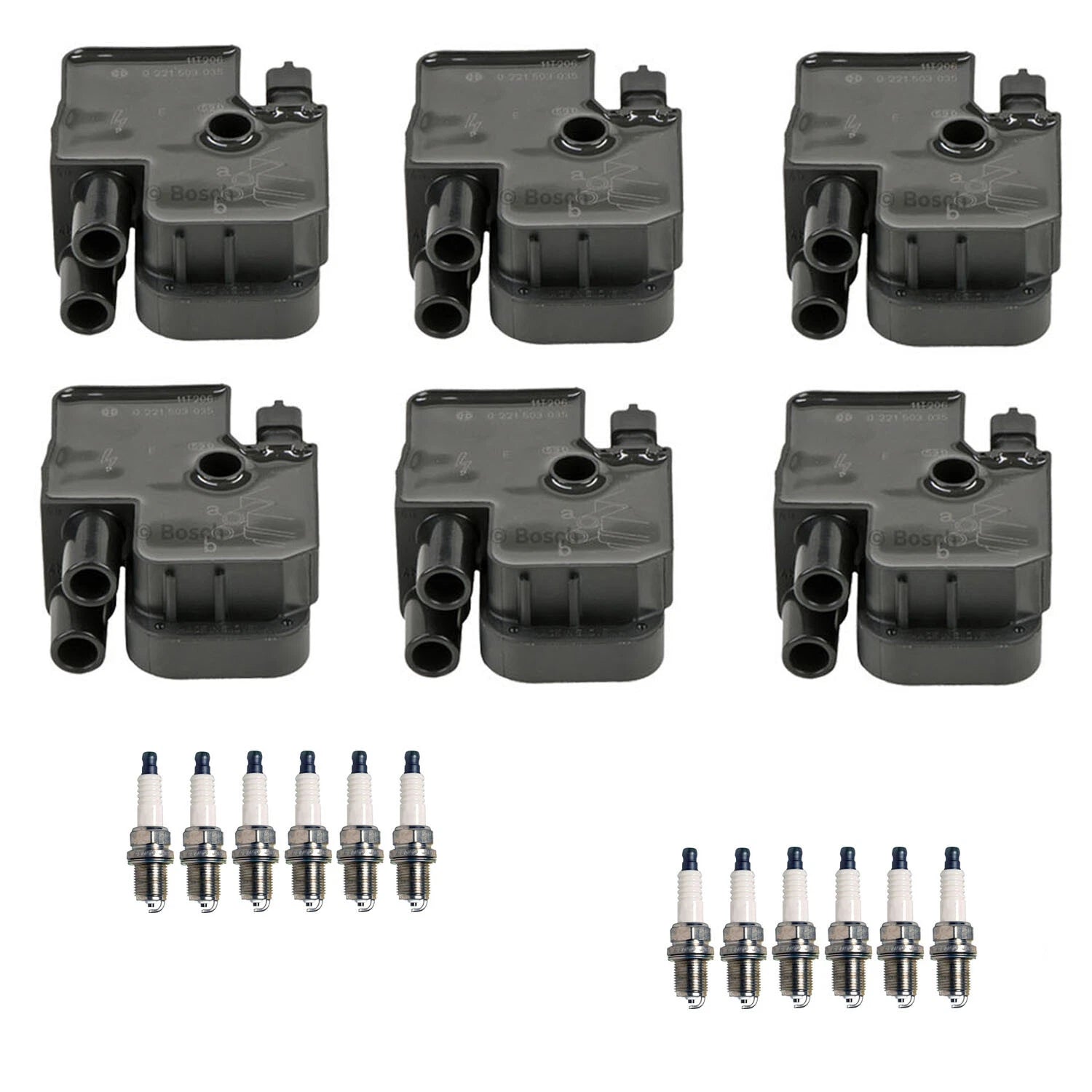 Set of 6 Ignition Coils & 12 U-Groove Spark Plugs for Mercedes Crossfire W203