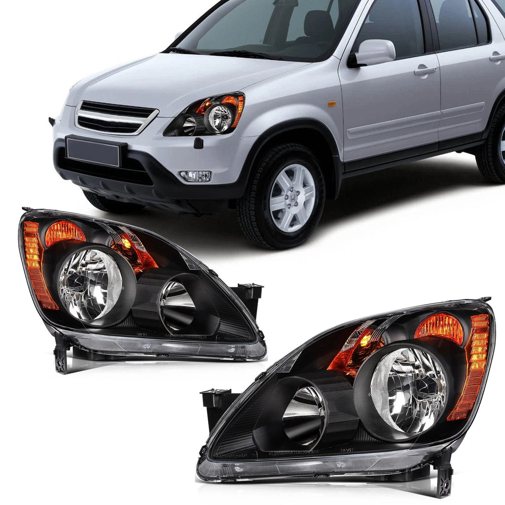 Headlight Assembly Pair for Honda CR-V 2005–2006 (2.4L, Halogen, Black Amber)