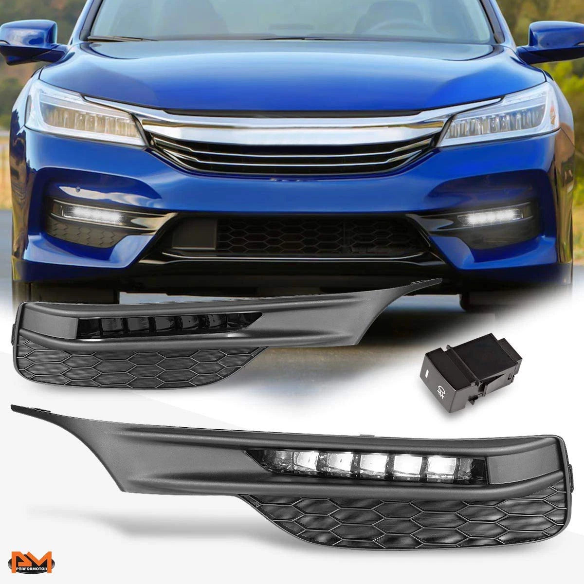 High-Power LED Fog Lights with Bezels & Switch for Honda Accord (2016–2017)